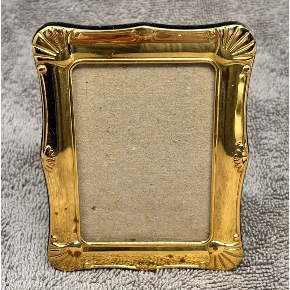 Vintage Mini Gold Tone Picture Frame Ornate Art Deco Easel Back Small Photo
